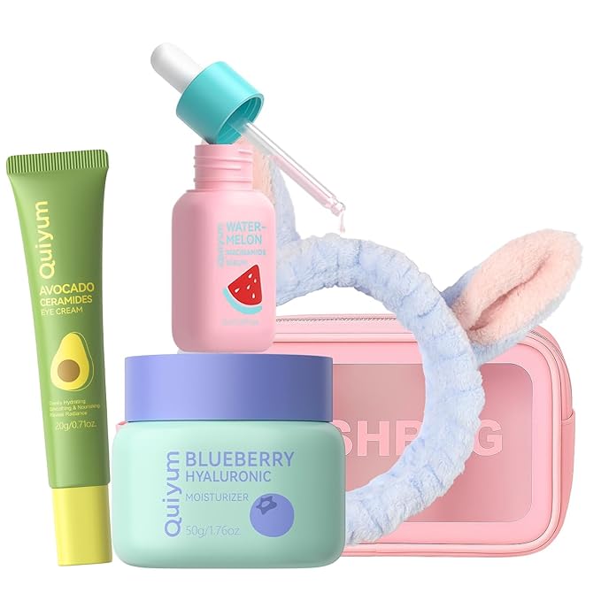 QUIYUM Fruit Skin Care Set, Beauty Gift Sets, Skincare Kit with Serum, Eye Cream, Moisturizer, Hydration, Moisturization, Radiance, Nourishment, Travel Kit for Women Wife Mother Teens Girls QUIYUM Fruit Skin Care Set, Beauty Gift Sets, Skincare Kit with Serum, Eye Cream, Moisturizer, Hydration, Moisturization, Radiance, Nourishment, Travel Kit for Women Wife Mother Teens Girls