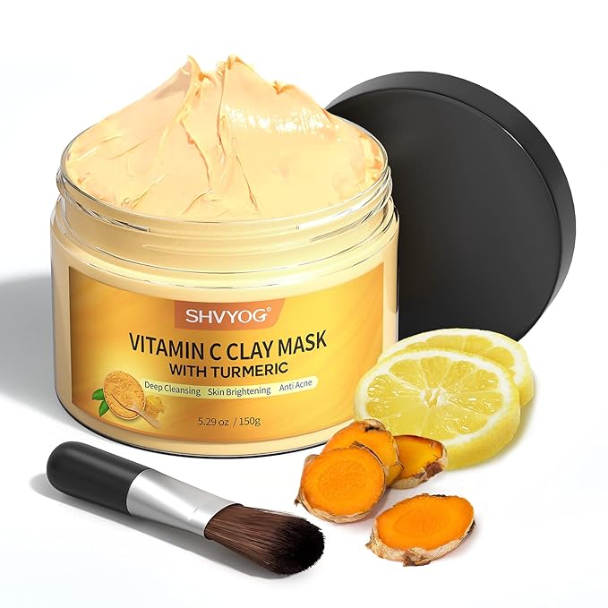 SHVYOG Turmeric Vitamin C Clay Mask with Kaolin Clay for Dull & Blemish-Prone Skin, Deep Cleansing Facial Mask, Face Masks Skincare for Controlling Oil SHVYOG Turmeric Vitamin C Clay Mask with Kaolin Clay for Dull & Blemish-Prone Skin, Deep Cleansing Facial Mask, Face Masks Skincare for Controlling Oil