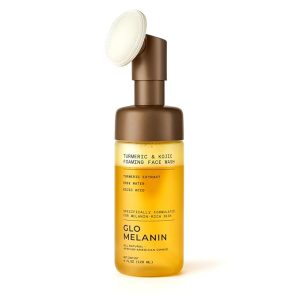 Turmeric & Kojic Foaming Face Wash – Brightening Foaming Cleanser with Scrubber Top, Rose Water, Vitamin C, Aloe & Kojic Acid – Natural, Paraben