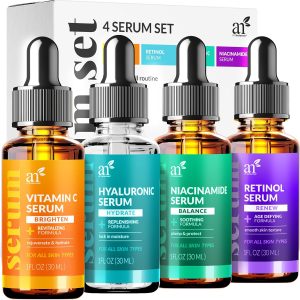 Vitamin C Serum Skin Care 4-Piece Set: Includes Retinol, Hyaluronic Acid & Niacinamide – Anti-Aging, Skin Brightening, Hydrating, Wrinkle Reduction