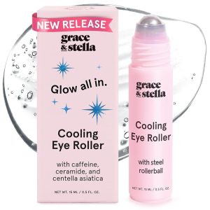 grace & stella Under Eye Brightener with Cooling Metal Rollerball - Centella Asiatica & Caffeine Eye Serum for Puffy Eyes
