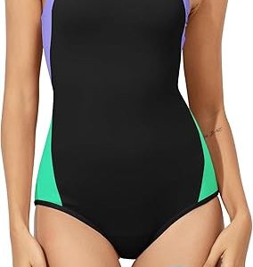 Period Swimwear One Piece Leakproof Menstrual Swimsuit Racerback Color Block Bathing Suit for Teen Girls Women