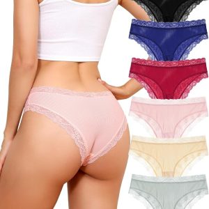 Aijolen Women's Underwear Sexy Lace Cheeky Bikini Breathable Panties 6 Pack | 3/4 Coverage,Cooling Ultra-Thin Skin-Friendly,100% Cotton Crotch Moisture