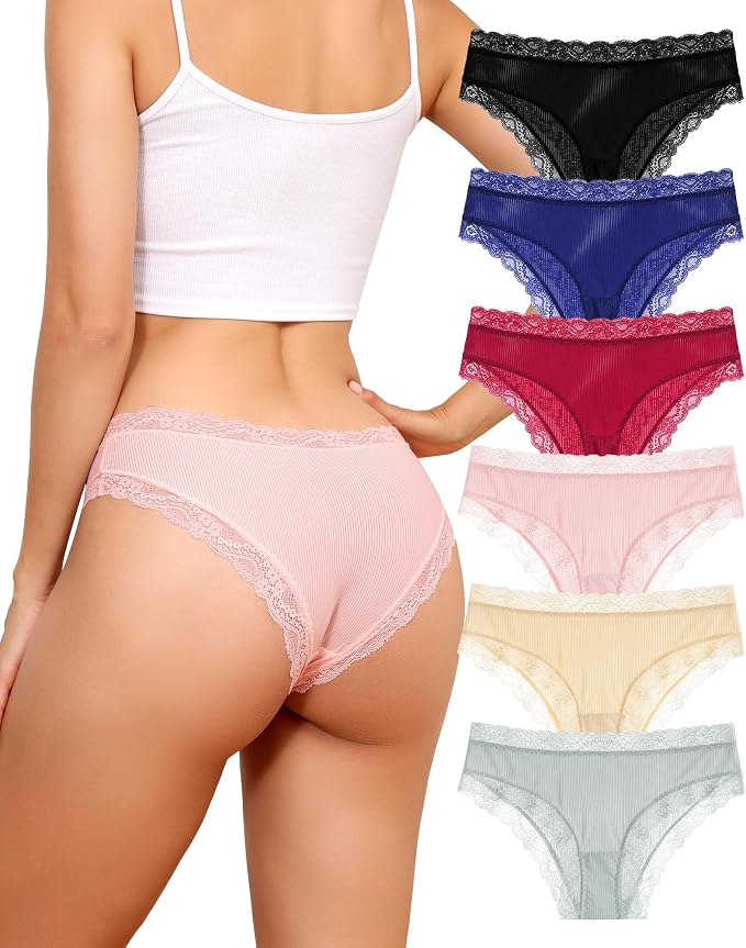 Aijolen Women's Underwear Sexy Lace Cheeky Bikini Breathable Panties 6 Pack 3-4 Coverage,Cooling Ultra-Thin Skin-Friendly,100% Cotton Crotch Moisture Aijolen Women's Underwear Sexy Lace Cheeky Bikini Breathable Panties 6 Pack | 3/4 Coverage,Cooling Ultra-Thin Skin-Friendly,100% Cotton Crotch Moisture