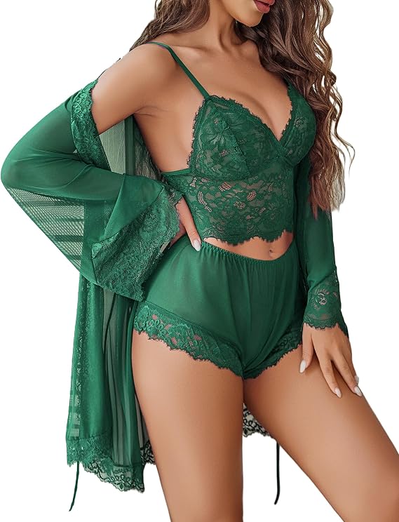 Avidlove Sexy Lingerie Set Womens 3 Piece Lace Bralette and Panty Robe Sets 3 PC Lingerie Set, Bralette With Bottoms, Sheer Eyelash Lace Avidlove Sexy Lingerie Set Womens 3 Piece Lace Bralette and Panty Robe Sets | 3 PC Lingerie Set, Bralette With Bottoms, Sheer Eyelash Lace