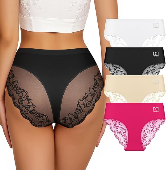 Cheeky Underwear for Women Lace Silky Seamless No Show Bikini Soft Breathe Panties Ladies Sexy Hipster 4Pack Cheeky Underwear for Women Lace Silky Seamless No Show Bikini Soft Breathe Panties Ladies Sexy Hipster 4Pack