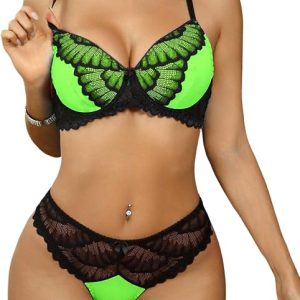 OYOANGLE Women's Butterfly Lace 2 Piece Lingerie Set Sexy Bra and Panty Set | Butterfly Lingerie, Lace Lingerie Set