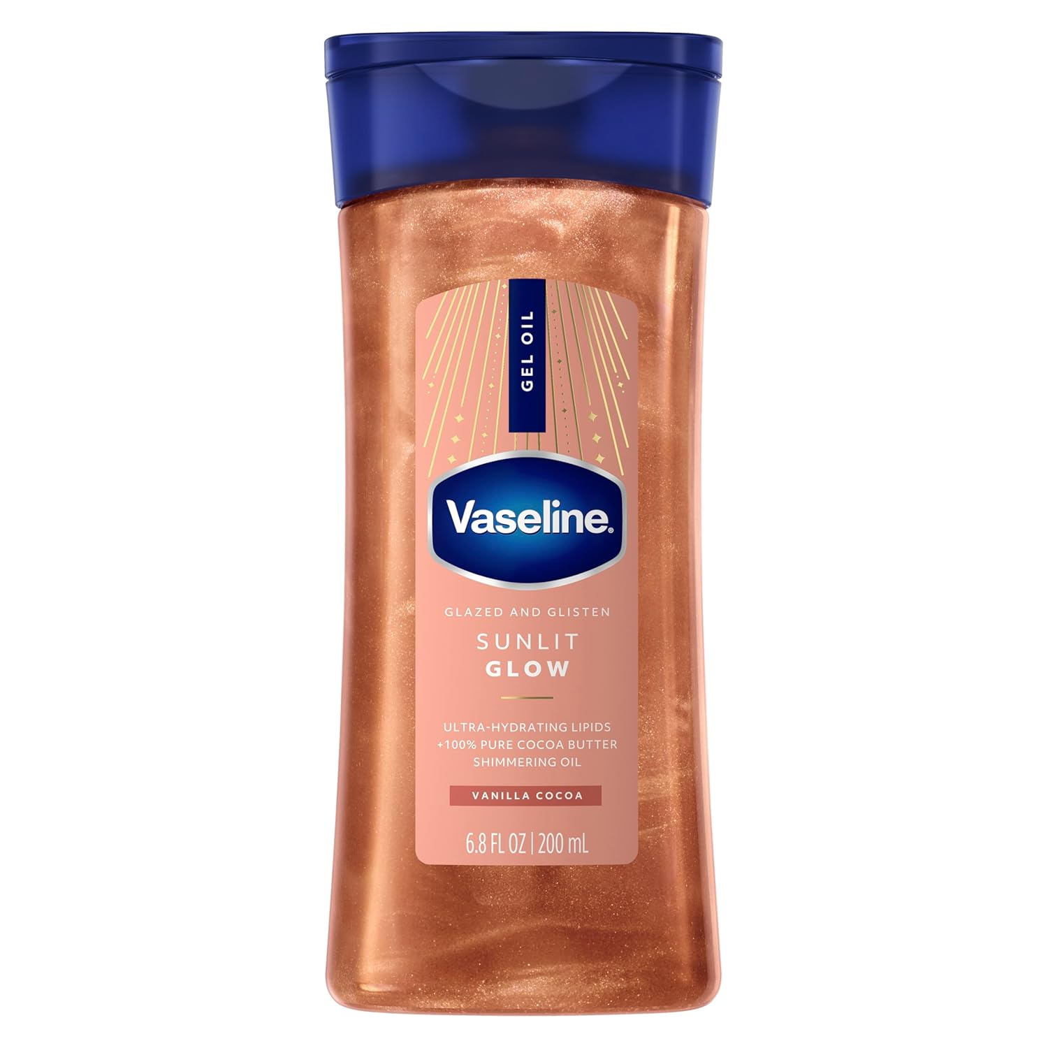Vaseline Glazed and Glisten Sunlit Glow Body Gel Oil Vanilla Cocoa Shimmering with Ultra-Hydrating Lipids and 100% Pure Cocoa Butter, 6.8 Oz Vaseline Glazed and Glisten Sunlit Glow Body Gel Oil Vanilla Cocoa Shimmering with Ultra-Hydrating Lipids and 100% Pure Cocoa Butter, 6.8 Oz