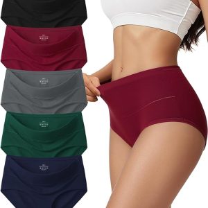 Vevmon Cotton Underwear for Women High Waisted Soft Ladies Panties 5 Pack | Full Coverage Breathable Briefs, Moisture
