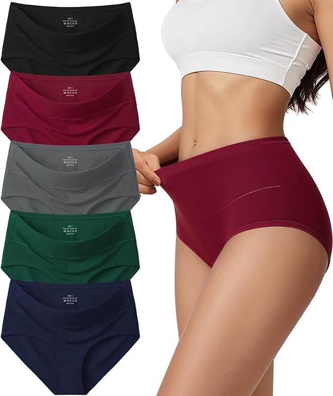 Vevmon Cotton Underwear for Women High Waisted Soft Ladies Panties 5 Pack Full Coverage Breathable Briefs, Moisture Vevmon Cotton Underwear for Women High Waisted Soft Ladies Panties 5 Pack | Full Coverage Breathable Briefs, Moisture