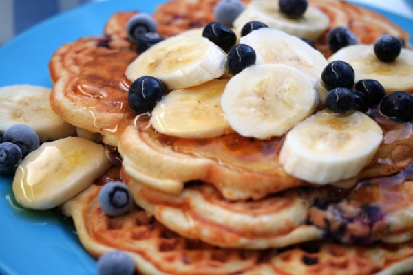 Banana Waffles With Blueberries