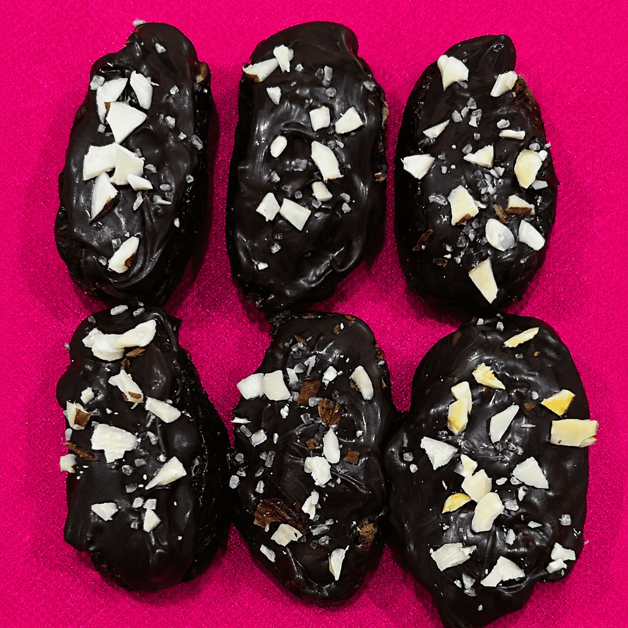 Peanut Butter Filled Dates Topped with Crushed Almonds